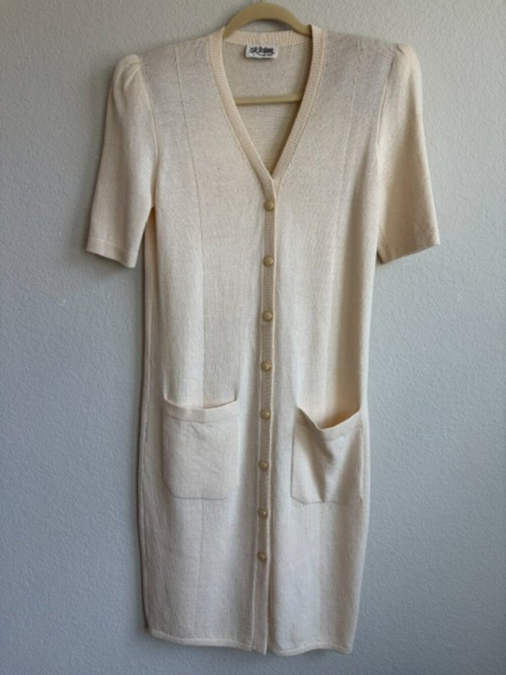 Vintage St. John Collection by Marie Gray Ivory Knit Sweater Dress Sz 10 *Flaws